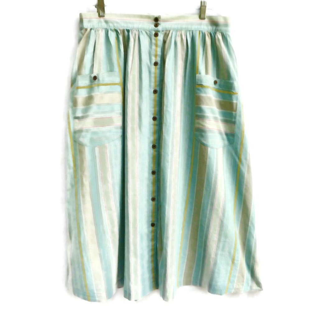 Patagonia Skirt Coconut Button Front Pastel Stripes Organic Cotton Hemp L Large - Picture 5 of 8